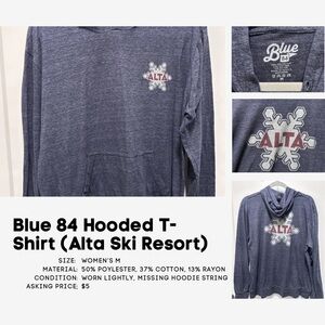 Blue 84 Womens Long Sleeve Hooded Tee - Navy Heather with Red Accent